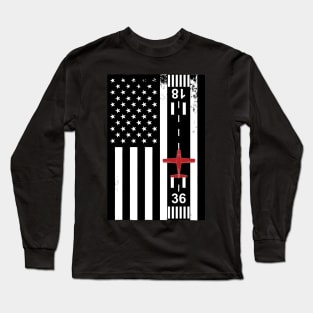 Patriotic Aviation, US flag with airplane and airport Long Sleeve T-Shirt